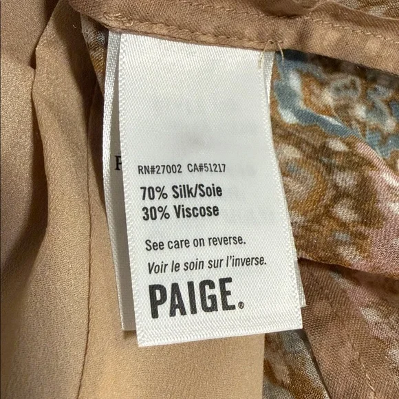 Paige Women’s Dezi Balloon Sleeve Silk Blend Button Front Paisley Top Size Small - Picture 15 of 16